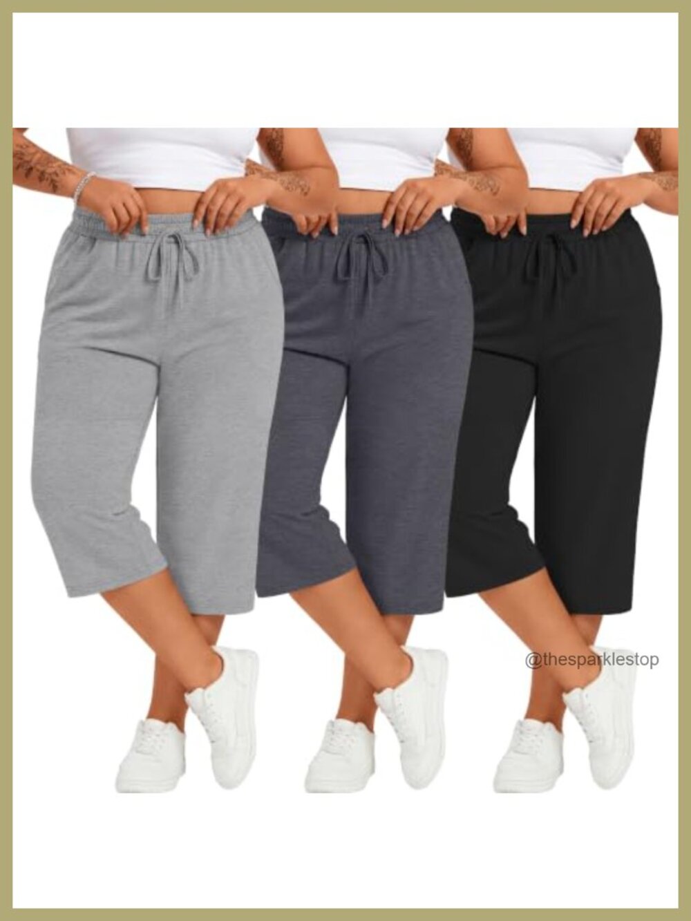 Plus Size Cotton Capris 3-Pack Stretchy Wide Leg Lounge Pajama Pants with